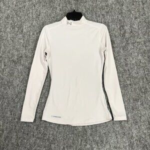 Under Armour Shirt Mens S White Coldgear Mock Fitted Baselayer Sports Outdoor